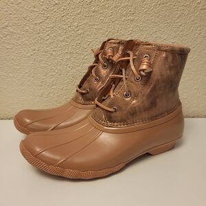 NWOB Sperry Rose Saltwater Metallic Leather Duck Boots Size 9
